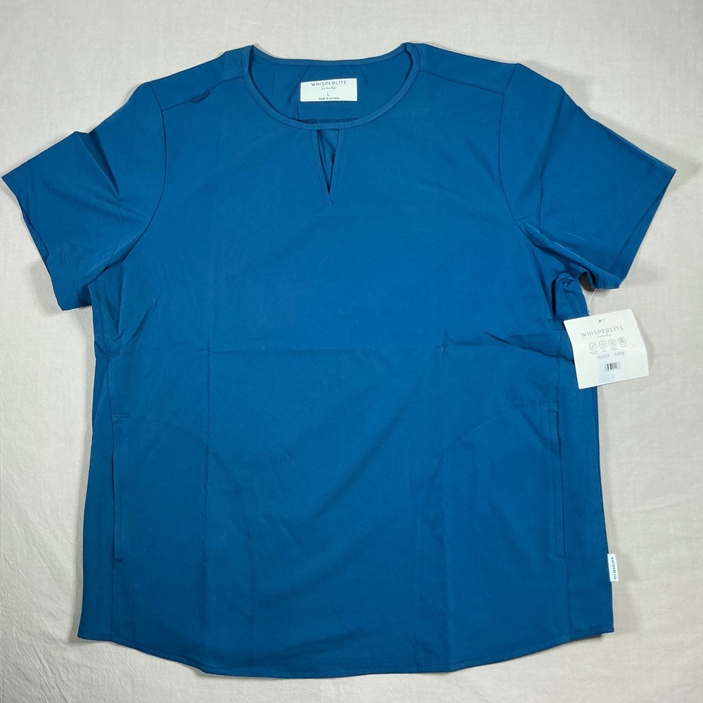 Whisperlite Scrubs Top Caribbean‎ Blue Keyhole Neck WL4225 Large NWT